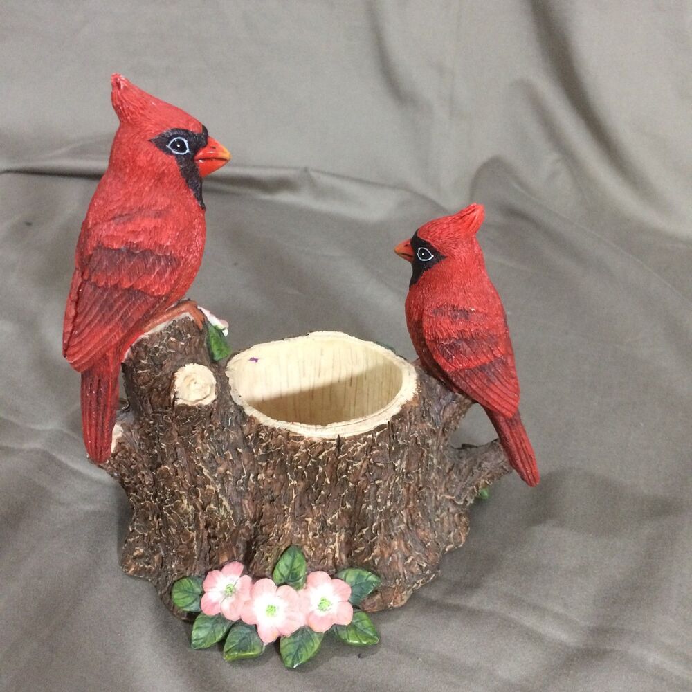 Vintage Spoontiques Cardinal Pair Resin Votive Candle Holder Figurine Tree Stump